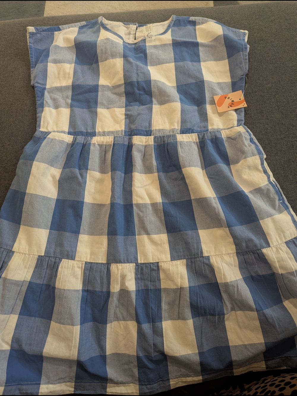 Primary Blue and White Gingham Tiered Skirted Dress